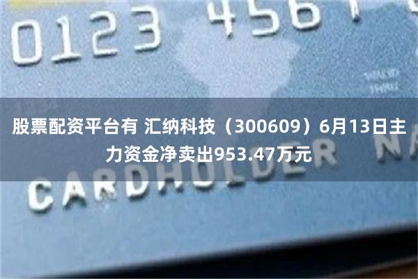 股票配资平台有 汇纳科技（300609）6月13日主力资金净卖出953.47万元